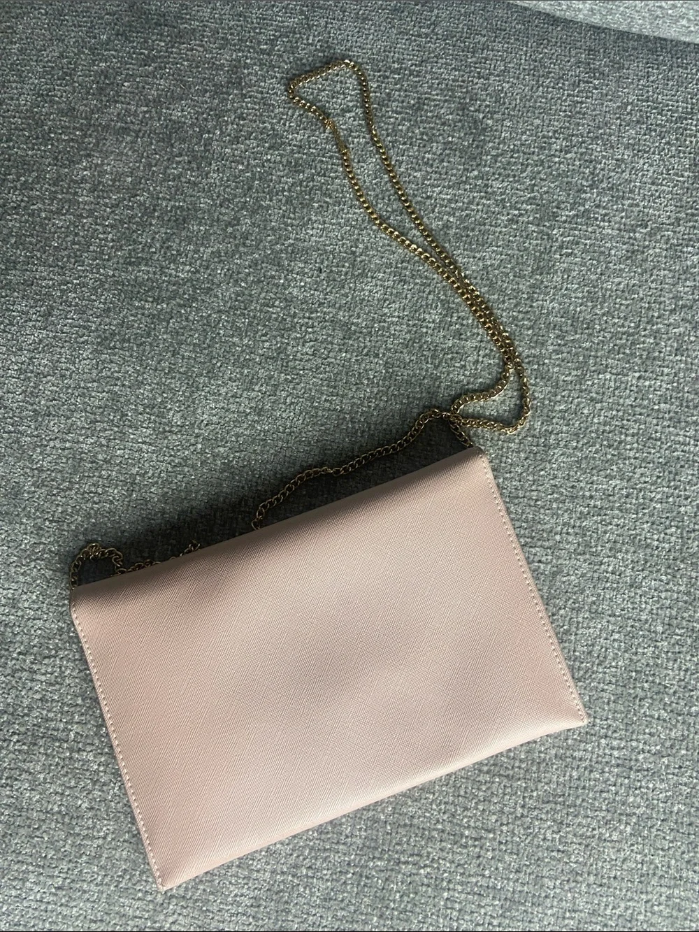Blush Envelope Wristlet with Gold V-Detail and Chain